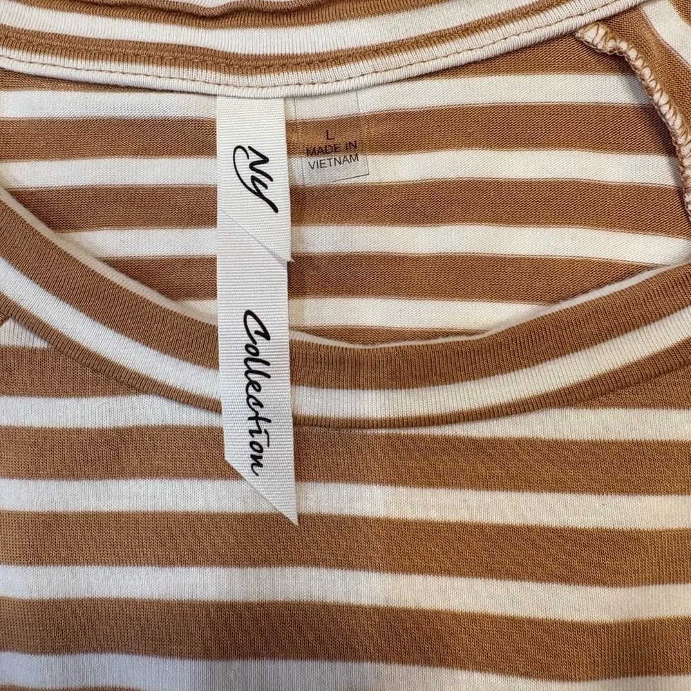 NY Collection Striped Tan and White 3/4 Sleeve Top Size Large - Picture 4 of 5